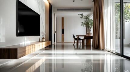 Fototapeta premium A modern and bright living room with large television