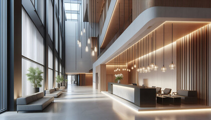 Obraz premium Modern Reception Area with Double-Height Ceiling 