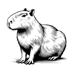 Obraz premium Hand drawn Capybara side view isolated on white background.