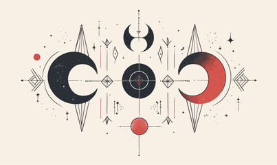 Mystic Geometric Moon Tattoo Design with Arrows in Minimalist Vector Art