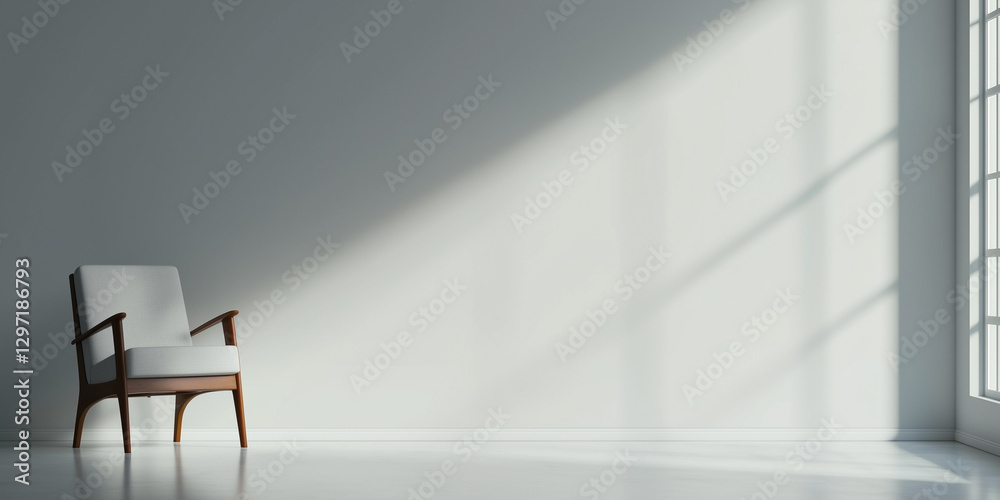 Poster minimalistic room with single armchair and soft shadows from window