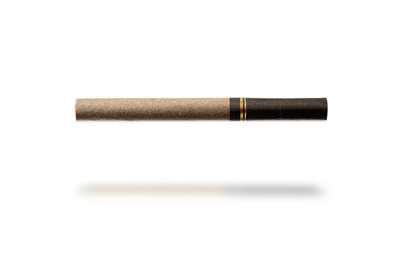Luxury herbal pre-roll in premium black and gold design, isolated on a white background. High-quality cannabis product for medical or recreational use, perfect for dispensary branding and advertising.