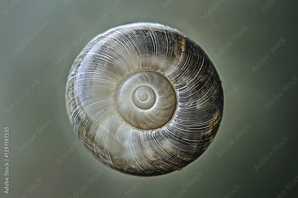 Fototapete close up of snail shell with natural spiral pattern and blurred background