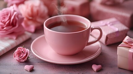 Stylish Pink Porcelain Cup with Gifts and Card for Love Celebrations and Events