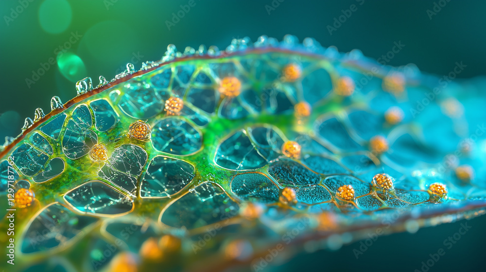 Poster close up of leaf showing colorful stomata and intricate patterns