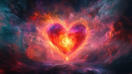 A Glowing Heart Shaped Nebula in Cosmic Space Abstractly Displays Passion