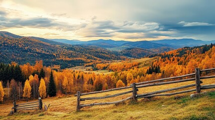 Obraz premium Scenic Viewpoint Overlooking Valley of Rolling Hills in Autumn Light
