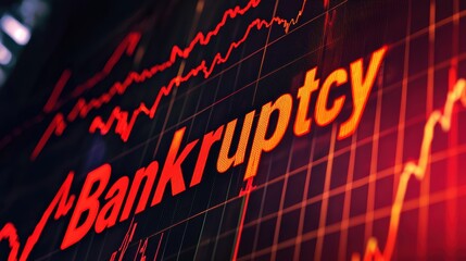 Fototapeta premium Financial Decline Concept with Bankruptcy Stamp on Downward Trend Chart for Business Analysis