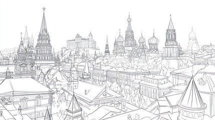Moscow Kremlin Line Drawing Aerial View
