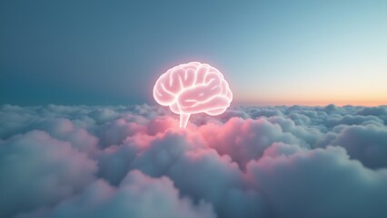 Glowing brain merges into a cloud shape, symbolizing distributed systems and cloud computing at the core of modern ai solutions.