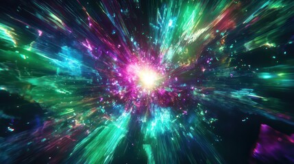 Obraz premium A colorful starburst effect radiates throughout the black cosmic universe