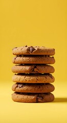 chocolate chip cookies On Yellow  Background 
