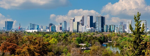 Panoramic photo of Chapultepec Forrest and Skyscrapers of Mexico City