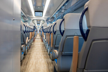 Naklejka premium Interior of Alstom train on the platform of Bucharest North Railway Station