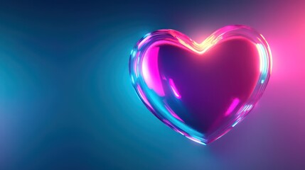 A Glowing Glass Heart on Gradient Blue and Pink Background