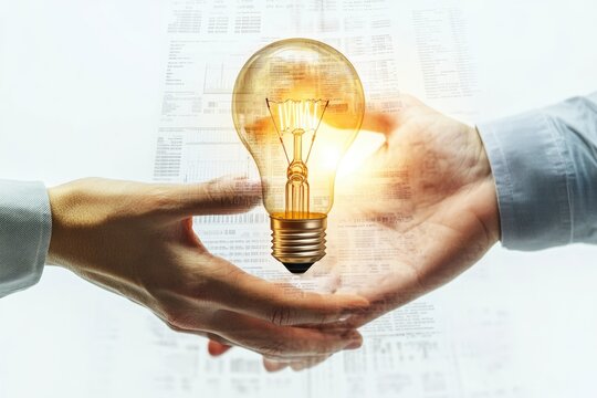 Two hands gently hold a glowing lightbulb, symbolizing shared ideas and collaborative innovation.