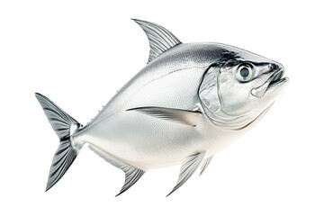 Obraz premium Closeup of a silver tuna fish with smooth scales, sharp fins and a sleek body isolated on white transparent background.