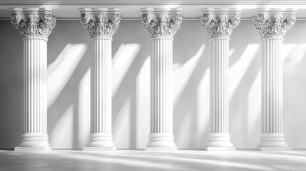 Naklejka premium Classic Columns in a Light-Filled Hallway