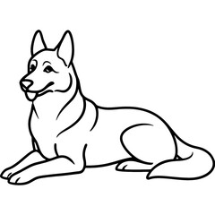German shepherd dog black line art vector, Simple bold outline Design vector icon with white background. Pet animal vector 