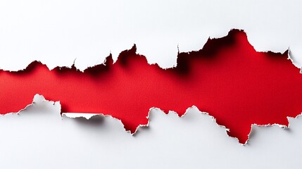 Obraz premium A paper background featuring torn holes, with red torn paper set against a white backdrop, ideal for announcements and promotions.