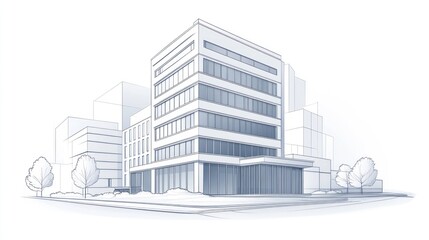 Urban Sketch of Modern Office Building