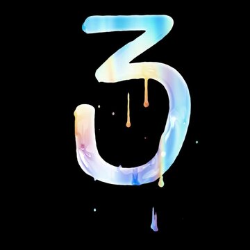 Iridescent multicolor paint dripping typeface number on transparent alpha background - 3
