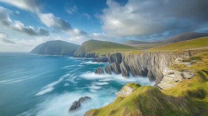 Fototapeta premium Scenic Coastal Highway Winding Along Cliffs Above Turquoise Sea