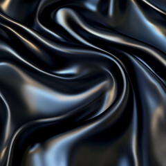 Fototapeta premium Close-up of black satin fabric draped elegantly, creating smooth, flowing textures