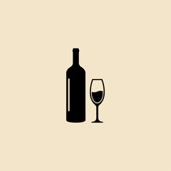 Wine bottle and glass icon logo flat vector design