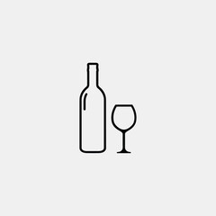 Wine bottle and glass icon logo flat vector design