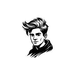 Guy with hair icon logo flat vector design
