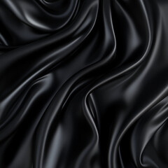 Obraz premium Close-up of black satin fabric draped elegantly, creating smooth, flowing textures
