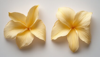 Two Delicate Pale Yellow Orchid Flowers with Soft Petals on a Light Background Perfect for Invoking Calm and Natural Beauty in Your Designs