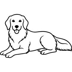 golden retriever dog black line art vector, Simple bold outline Design vector icon with white background. Pet animal vector 