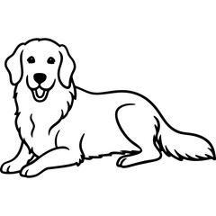 golden retriever dog black line art vector, Simple bold outline Design vector icon with white background. Pet animal vector 