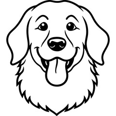 golden retriever dog black line art vector, Simple bold outline Design vector icon with white background. Pet animal vector 