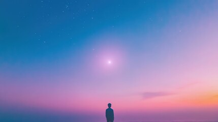 A person standing and gazing at the starry night sky