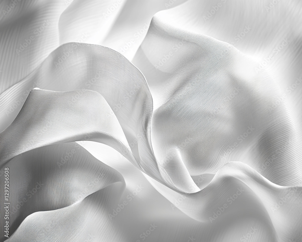 Poster close-up view of soft white fabric with delicate folds and smooth texture, symbolizing elegance and 