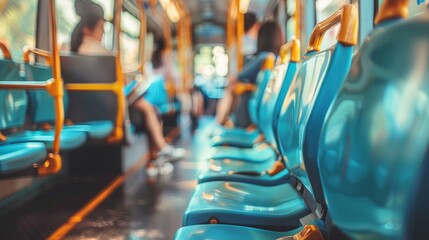 Busy bus interior at rush hour  passengers packed together with yellow grips for stability