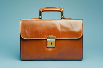 Stylish executive briefcase with lock and handle isolated solid color background
