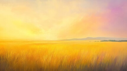 Fototapeta premium A golden field with an expansive sky at sunset time