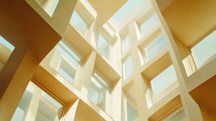 Fototapeta premium The interior perspective shows windows and a concrete building facade