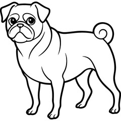 PUG dog black line art vector, Simple bold outline Design vector icon with white background. Pet animal vector 