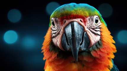Showcasing the magnificent colors and textures of a macaw's feathers, this close-up reflects the parrot's charming personality and captivating gaze.