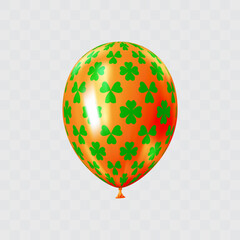 Orange green 3D realistic balloon with clover leaf pattern.