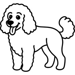 poodle dog black line art vector, Simple bold outline Design vector icon with white background. Pet animal vector 