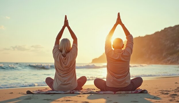 peaceful yoga session for senior indian couple