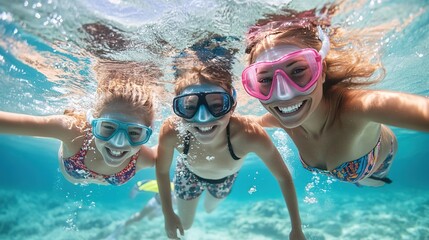 Naklejka premium Father and daughter snorkeling in the sea 