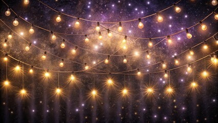 Naklejka premium Sparkling fairy lights suspended from a dark velvet backdrop, decor, sparkling, decor, sparkling