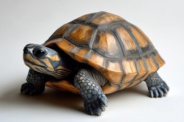 Fototapeta premium Wood Turtle in Natural Habitat: A Glimpse of Reptilian Wildlife with a Unique Shell